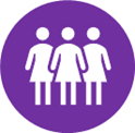A purple circle with 3 female icons